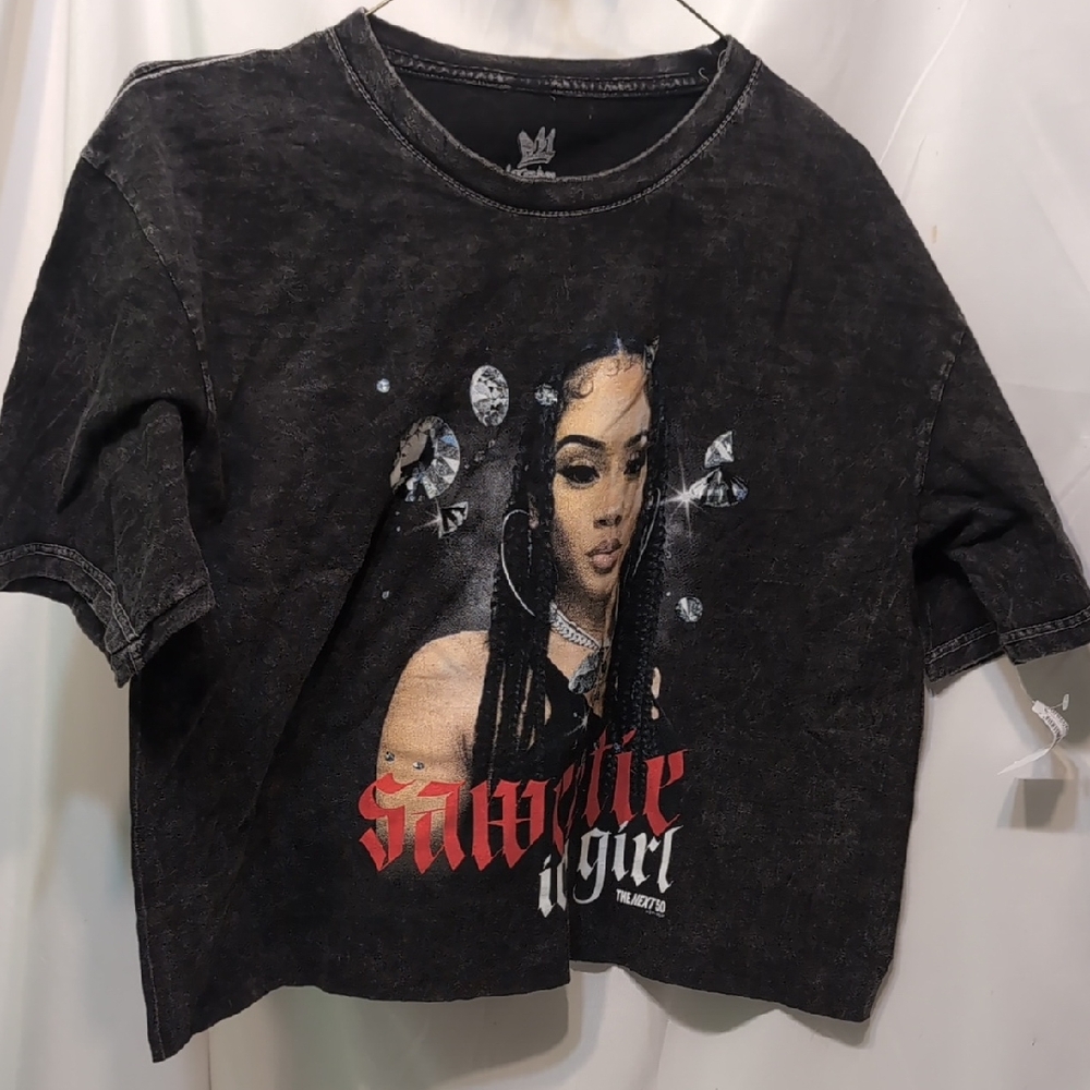 Rapper Sawettie Black Graphic Womens Cropped T-Shirt Size Large NWT